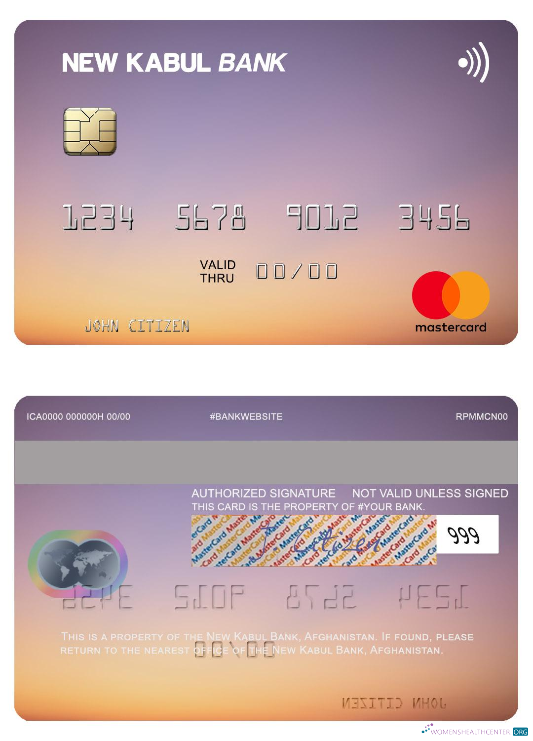Download Afghanistan New Kabul Bank mastercard Photoshop template